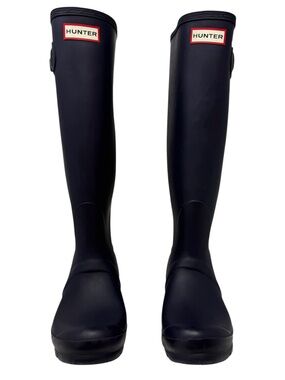Hunter Original Tall Rain Boots Navy Blue Matte Rubber Wellington Classic US 8